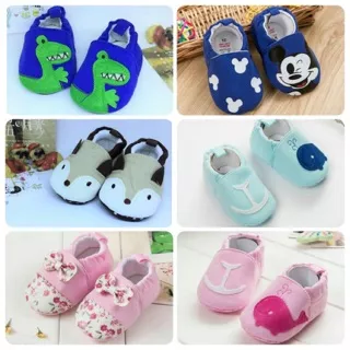 Prewalker baby girl shoes sepatu bayi cewek cowok motif dino mickey paus bunga flower pink biru blue