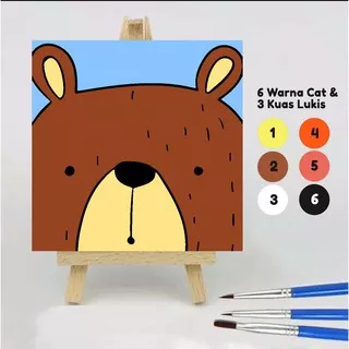 Paint by number ANIMAL BEAR 20x20 Wooden Painting kit/Set Melukis anak/Paket Mewarnai/DIY/Kerajinan