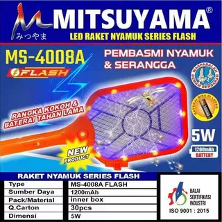 Raket Nyamuk 5W Flash UV LED High Voltage 1200mAh Mitsuyama MS-4008A