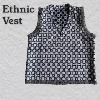 Ethnic Vest White & Navy