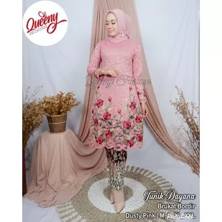 Setelan Baju Kurung Brokat Bordir Timbul / Setelan Tunik Brokat Bordir Warna / Kebaya Modern / COD