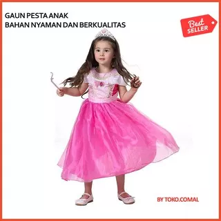 Dress Anak Baju Pesta Gaun Perempuan PRINCESS AURORA PINK PUTRI frozen G7T4