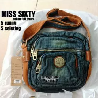 Tas selempang wanita miss sixty 58469 bahan jeans original