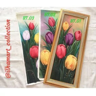 Lukisan Bunga Tulip Potrait beserta Bingkai pigura (Ukuran 30cm x 90cm)