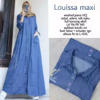 COD - Louisa maxy jeans jelita /gamis jeans /jeanswash gamis jumbo wanita terbaru / gamis Levis murah jumbo jeans