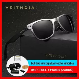 Kacamata pria wanita Sungglass Original Veithdia seri V2140 polarized Lensa Biru Lensa Hitam