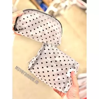 MINISO COSMETIC BAG HEARTS PATTERN RECTANGLE SEASHELL SHAPED MESH KOTAK TEMPAT MAKE UP TEMPAT KOSMETIK