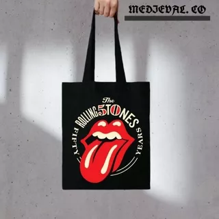 Totebag ROLLING STONES BAND METAL - TOTE BAG ROLLING STONE ROCK MUSIK HITAM PRIA WANITA TAS SELEMPANG RESLETING KANVAS 30 X 40