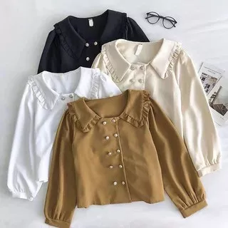 BLOUSE // BLOUSE CROP POLOS FULL KANCING MOSCREPE // BLONI