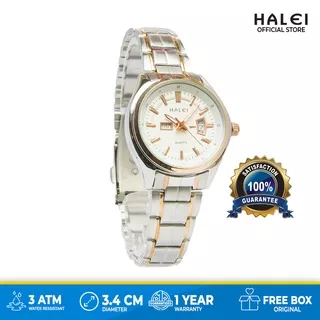 Halei Original Store Garansi Resmi 1 tahun Jam Tangan Wanita Terlaris Silver Rosegold Tgl hari 8010L