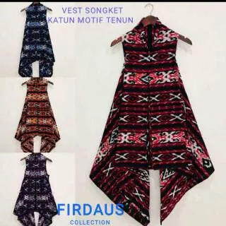 Vest Songket Katun Motif Tenun Outer Kardigan Batik Midi Seragam Kerja Pesta Modern Cantik Hits