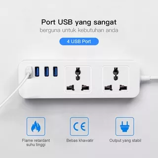 Power Strip Stop Kontak Kabel 1.8M with 2 Panel Power Socket and 4 Panel USB Port