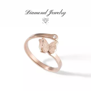 (COD?) Cincin Titanium Wanita Lunara Motif Butterfly Warna Rose Gold Anti Karat Anti Iritasi [Diamond Jewelry]
