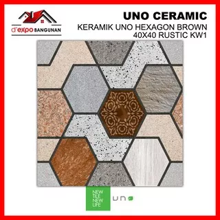 KERAMIK Lantai, Dinding Kamar Mandi / Carport KERAMIK UNO HEXAGON BROWN 40X40 RUSTIC KW1