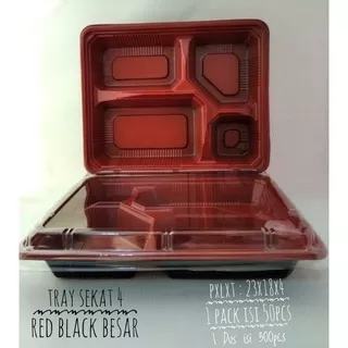 Mika Bento Sekat 4 Red Black Besar + Tutup Merek HAYCO HARGA 1 PACK ISI 50 PCS