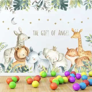 WALLPAPER WALLSTICKER STIKER DINDING Q54 ANIMALS BINATANG ZOO HUTAN HIJAU UNTUK CAFE RUANG TAMU