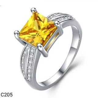 Cincin Perak Silver 925 Lapis Emas Putih 18K Batu Yellow Garnet C205