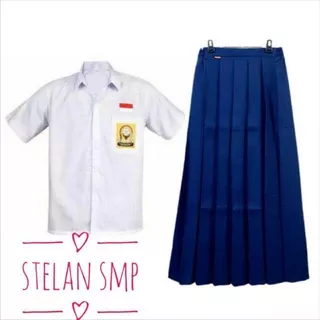 Stelan seragam sekolah SMP cewek putih biru / pramuka dan atribut baju pendek rok panjang