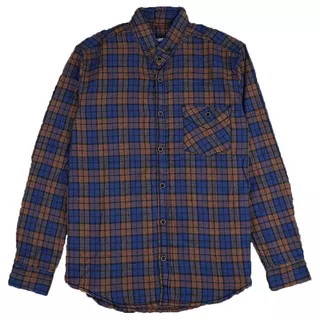 Castles Long Sleeve Flannel Shirt Brown Mix Black and Blue Flanel Pria Casual