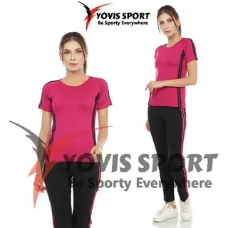 setelan baju senam aerobic yovis baju pendek+celana panjang setelan olahraga wanita gym fitness