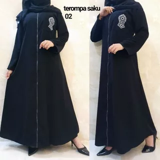 Abaya Hitam Gamis Maxi Dress Arab Saudi Bordir Turki Dubai Turkey India Ziper Terompa Saku 02