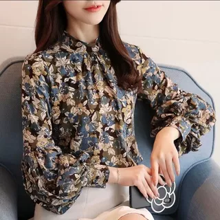 FLORAL BALLOON BLOUSE ATASAN WANITA IMPORT MOTIF BUNGA ARIADNE