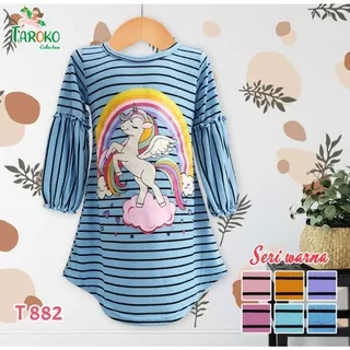 Tunik Anak Perempuan Taroko Bahan Kaos Salur Stripe Baju BTS Lengan Panjang Umur 2 3 4 5 6 7 Tahun Bisa COD