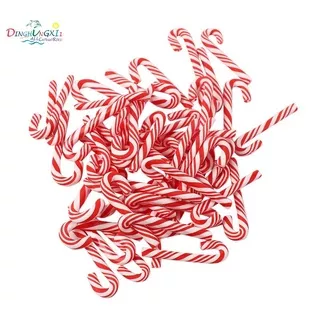 50Pcs Red And White Handmade Christmas Candy Cane Miniature Dollhouse