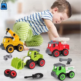Mainan Anak DIY Mobil Truk Rakit Konstruksi / Garbage / Truk Sampah isi 4 / Mainan Bongkar Pasang Mobil Dengan Obeng 4 MODEL Mainan Edukasi KGP113