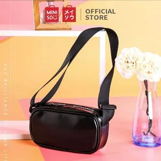 [FREE SECRET GIFT] MINISO Tas Selempang Wanita Harajuku Jepang Persegi Sling Bag Woman - Hitam