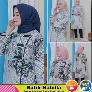 GROSIR! Baju Pakaian Atasan Tunik Batik Kebaya Wanita Lengan Panjang Cewek Modern Kekinian Terbaru 