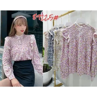 BLOUSE WANITA ATASAN KOREA MOTIF FLORAL BUNGA SMOKE SILKY IMPORT-ATASAN BLOUSE FLOWER SMOKE LACE