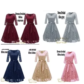 DRESS SILVA + BELT DRESS PREMIUM DRESS BRUKAT TULANG TEBAL DRESS NATAL DRESS CASUAL DRESS PESTA