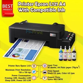 EPSON PRINTER L120 HITAM PRINT WARNA INFUS MODIF INKTANK PABTRIK RESMI - COMPATIBLE INK, Printer L121