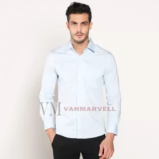 VM Kemeja polos slimfit panjang biru soft telur asin - long formal shirt