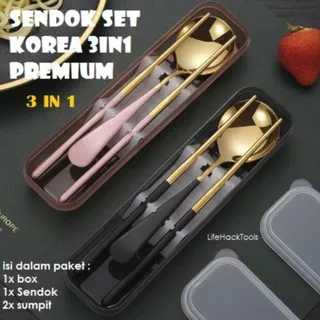 [PROMO 4.4] Sendok Makan Stainless Korea MINI Set 3in1 Sendok Sumpit Portable Set