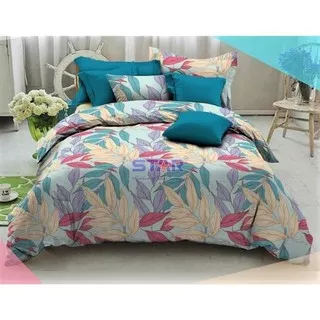 Badcover Set Jaxine Katun Motif Leaf Tosca | Bedcover Set Katun Merk Jaxine | Sprei Set Bedcover