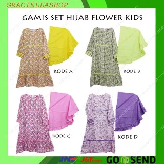 Gamis Set Hijab Flower Kids Size 2 dan 3