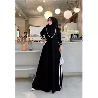 gamis hitam sporty syari set hijab