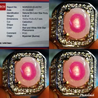 Natural Bi Colour Red Ruby Star Burma Antik Pentil + Memo Ngr Lab