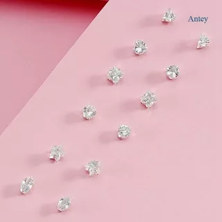 Antey 6 Pairs/ Lot Jewelry Colorful Crystal Earrings Set Geometry Cubic Zircon Stud Earrings Kit Women Mix Ear Studs