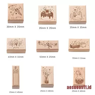 AUSUO Cute Wooden Rubber Stamps Star Flower Cake Stamp For DIY Scrapbooking Stationery