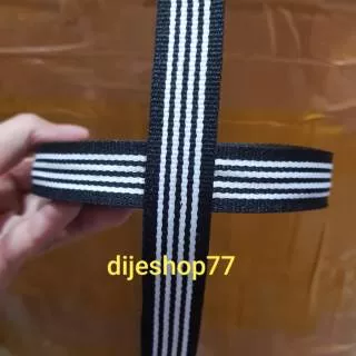 Pita salur hitam putih lebar 2cm/pita kain tebal korea 2 cm/bisban webbing tali lanyard box paperbag