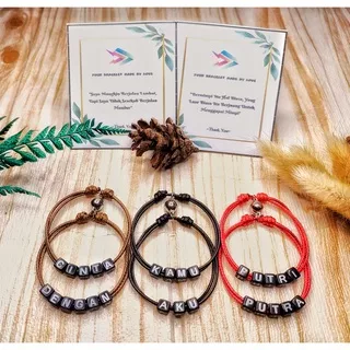 Gelang Couple Magnet Nama Dadu Hitam | Gelang Magnet Couple Nama | Gelang Nama Huruf Dadu | Couple Bracelet | Tali Korea Hitam 1.5mm|Merah|Coklat | Manik Dadu Hitam