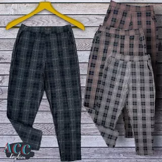 CELANA JUMBO KARET MODEL TERBARU CELANA KOTAK KOTAK BIG SIZE WANITA TARTAN CEWEK BAGGY MOTIF KOTAK BAHAN STRIT MELAR