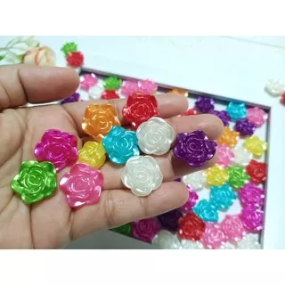 Mote Bunga Mawar Akrilik 2cm warna cerah kilap/ Manik Mute Bunga Hiasan Craft Kalung Strap Masker