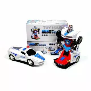 Mainan anak mainan mobil robot transformer police car 2in1white Mainan mobil robot polisi