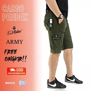 I&M RULES Celana Cargo Pendek Hijau Army Original