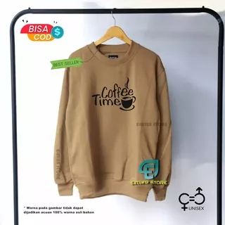 Sweater Crewneck Distro Pria Wanita Terbaru Coffee Time Black Logo Front Branded Terbaik Import Lokal Sweater Crewneck Pria Distro Gambar Keren Kekinian Best Seller Premium High Quality