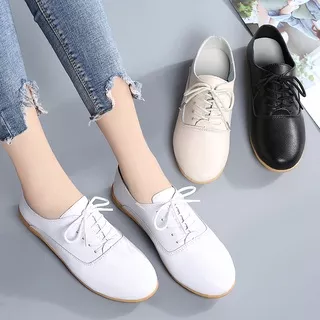 Sepatu Kerja Wanita Flat Shoes Nyaman Cewek Kekinian Sepatu Original Oxford Wanita Flatshoes Lembut Bernapas Kulit Asli 108